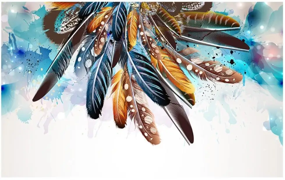 Custom wallpaper 3d wall murals Stylish color feather art retro sofa tv background papers home decoration | Обустройство дома