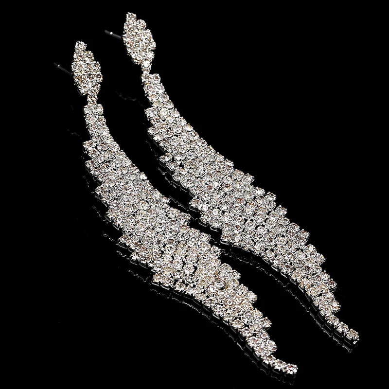 Висячие серьги Стразы с австрийскими кристаллами серебряные серьги-подвески