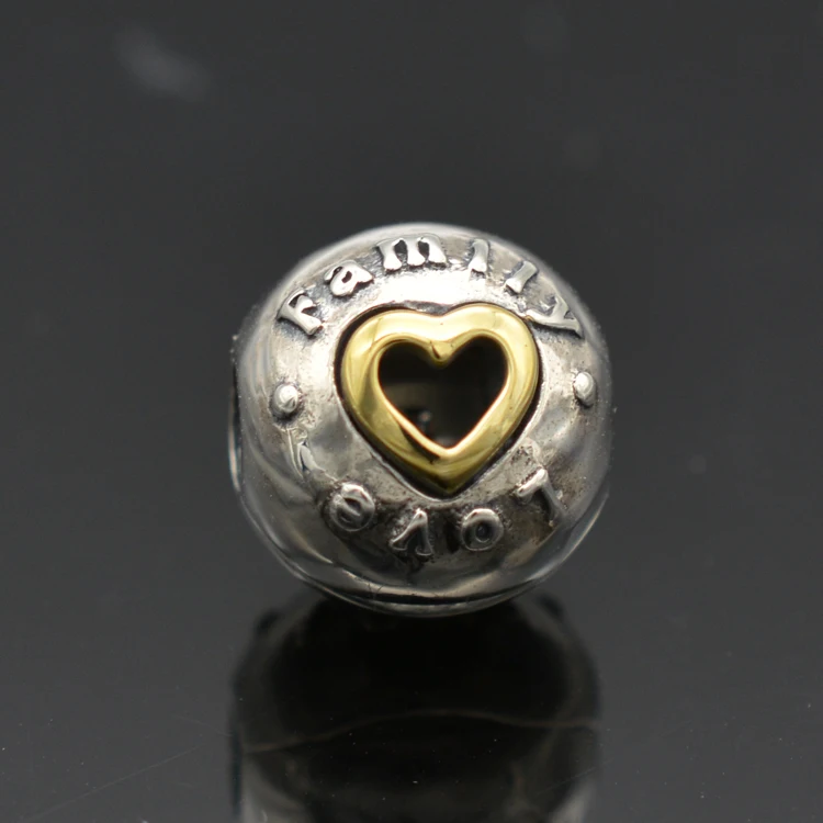 925 Sterling Silver FAMILY LOVE Clip with 14K Gold Hearts Charms Family Beads diy Bracelets Bangles Accessories | Украшения и