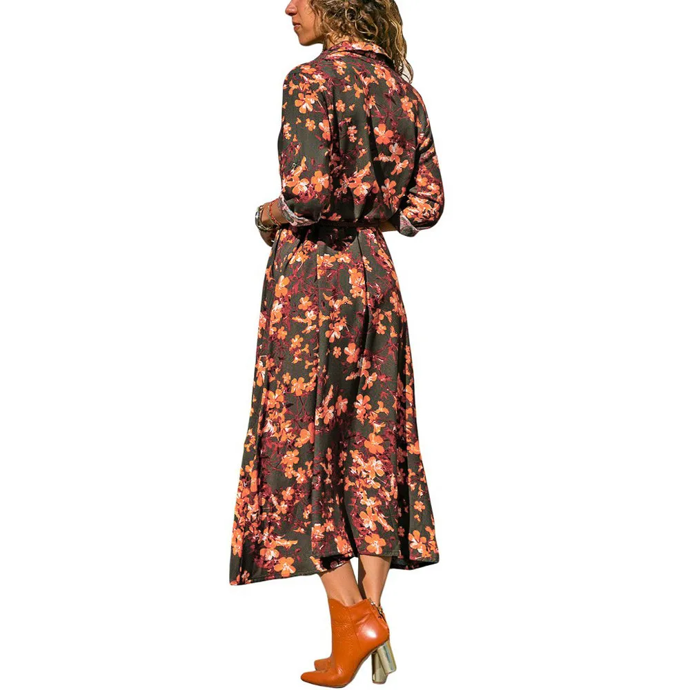 Yellow Dress Floral Printing Button Up Long Shirt Breathable Vestidos | Женская одежда