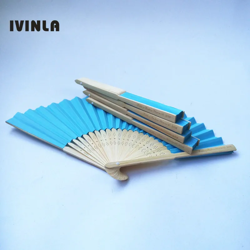 

21cm Personalized engraving Customized blue Hand Fan For Party Decoration Wedding Favors Folding Wedding Fans