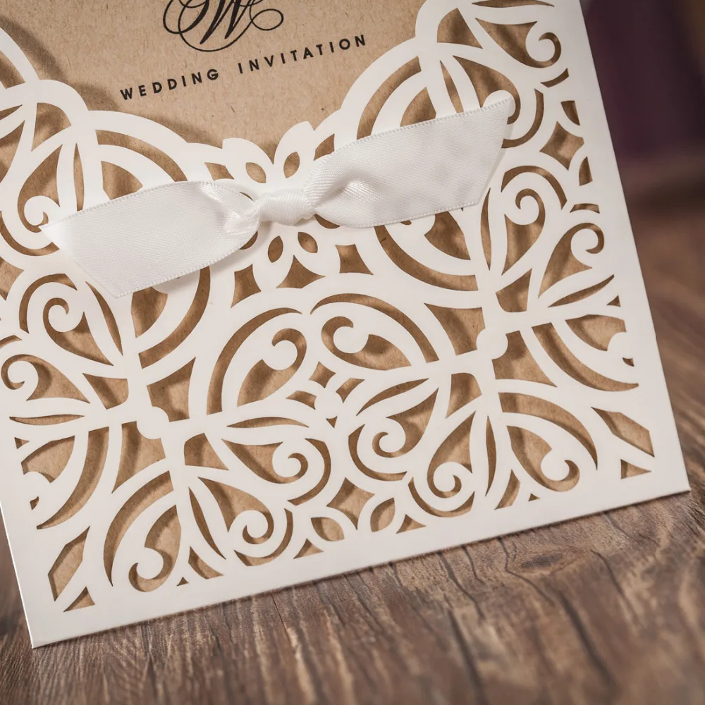Приглашения на свадьбу с лазерной резкой 50 шт./лот крафт бумага слоновая кость