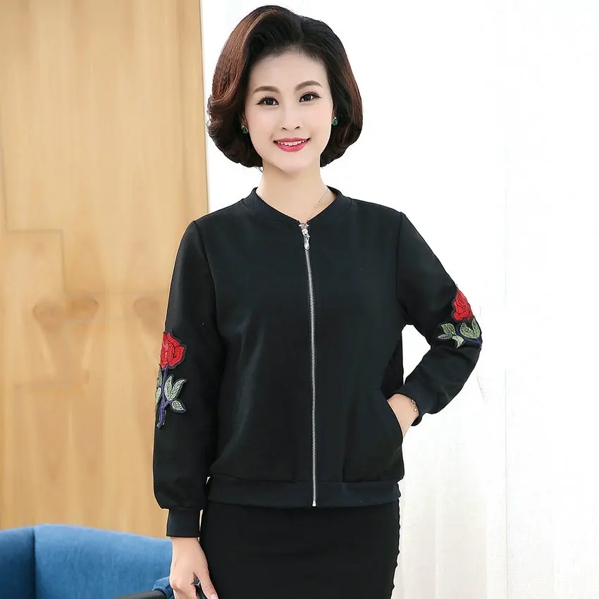 WAEOLSA Женская Повседневная куртка бомбер для женщин среднего возраста Черное