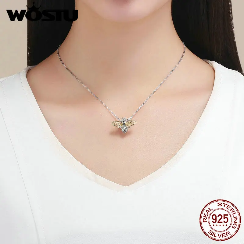 WOSTU, 925 пробы, серебро, весна, животное, пчела, шарм, золото, CZ, бисер, подходит для оригинального браслета, подвеска, амулеты, изготовление ювелирных изделий CTC067