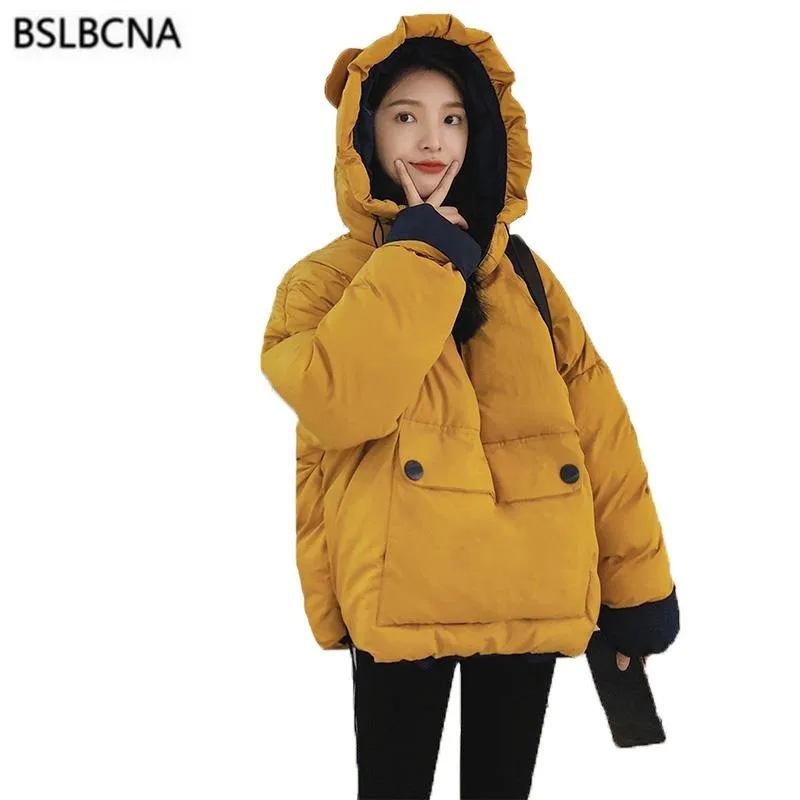 

1 Short Cute Hooded Bread Clothes Winter Coat Women 2022 Fashion Casual Thick Big Pocket Loose Cotton Padded Parka A541
