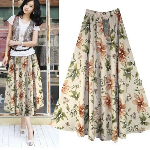 Летняя Повседневная Длинная женская юбка с принтом длинная хлопковая и льняная