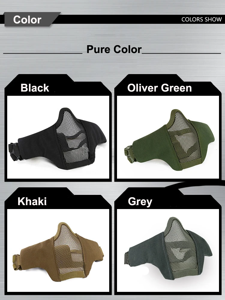 Зеленая металлическая и нейлоновая тактическая полумаска для лица 2016 защитная