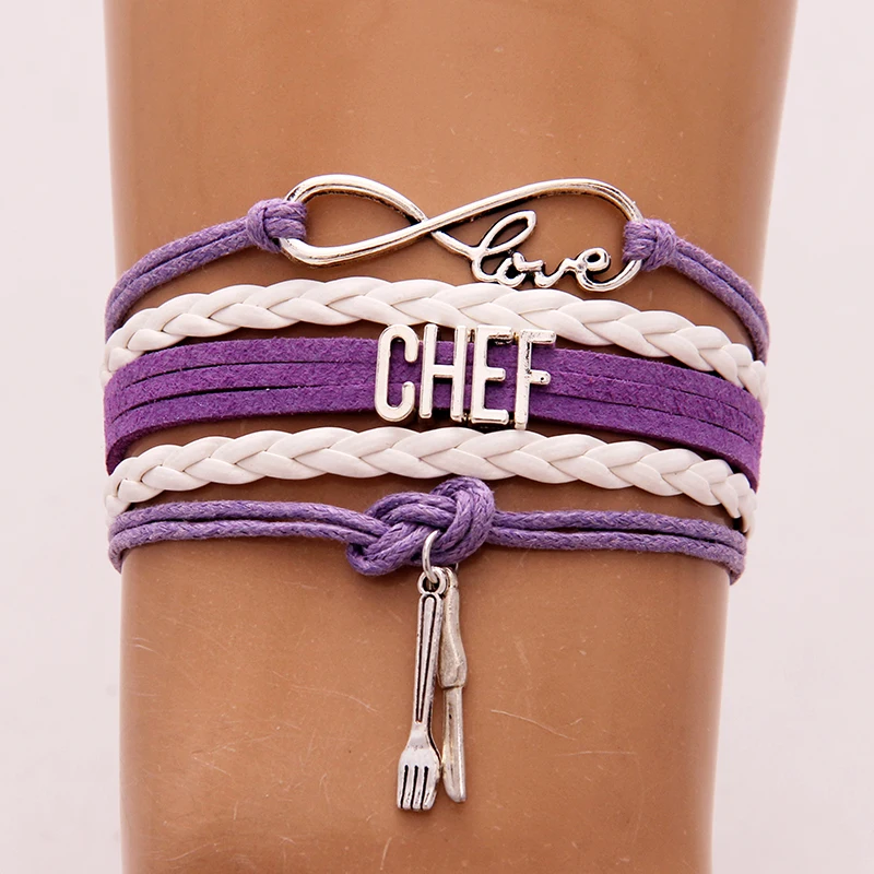 (10 шт./лот) браслет Infinity Love Chef браслеты нож и вилка шарм плетеный кожаный ювелирные