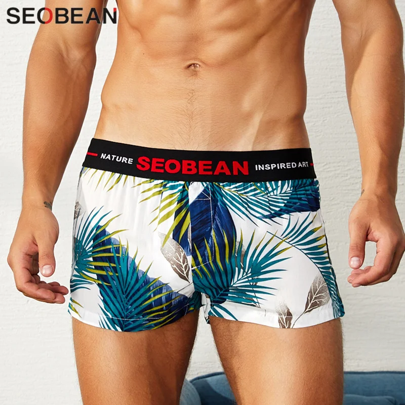 SEOBEAN Young Fashion мужские боксеры цветочные шорты сексуальная сумка для пениса мужские боксеры шорты домашние свободные трусы молодежное Мужское нижнее белье