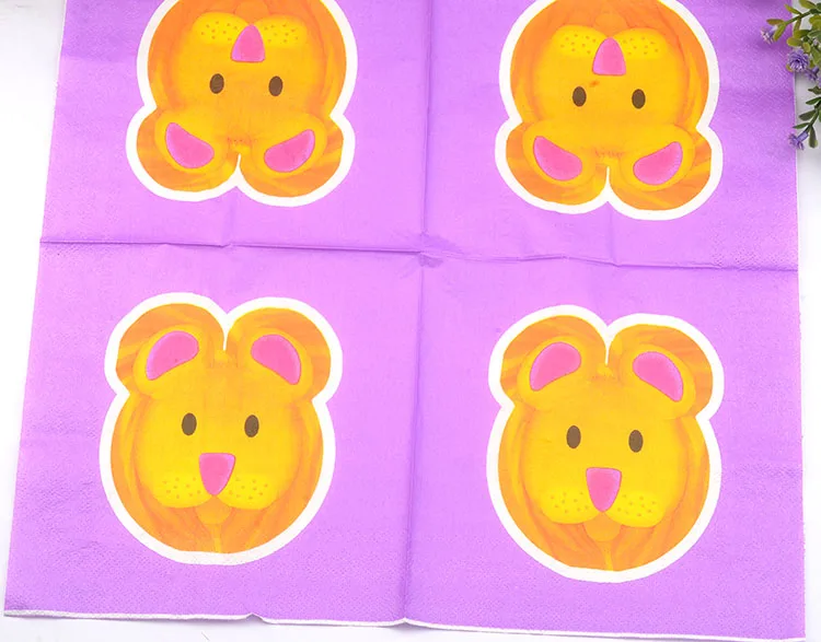 Новинка 20 шт./партия фиолетовый Лев салфетка Детские вечерние Мультяшные