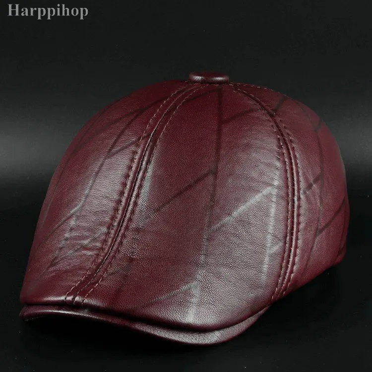 Новинка мужская кожаная кепка на осень и зиму берет Кепка с козырьком теплая |
