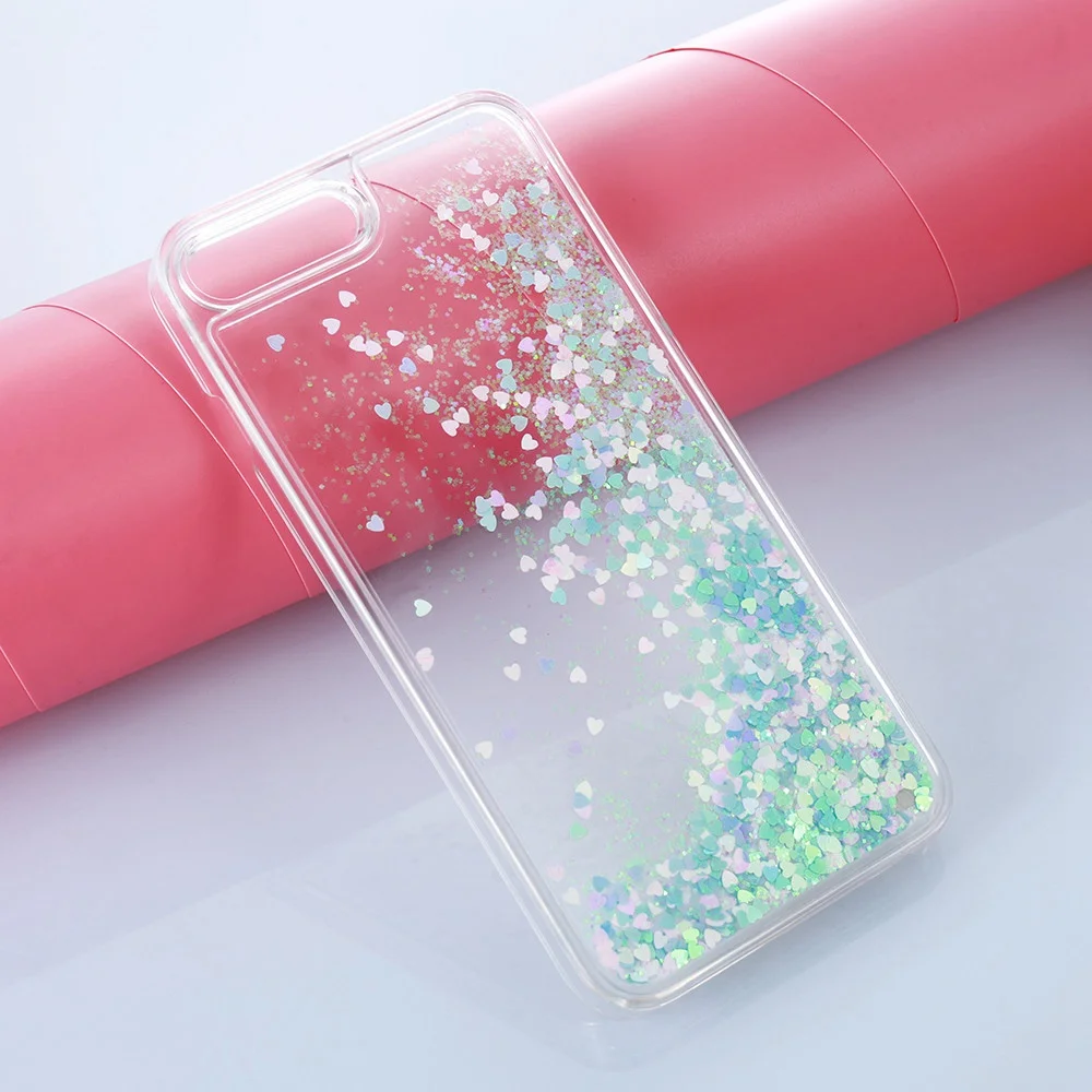 KISSCASE сердце блеск Чехол для iPhone 7 6 Plus S жидкий прозрачный зыбучий песок PC крышка