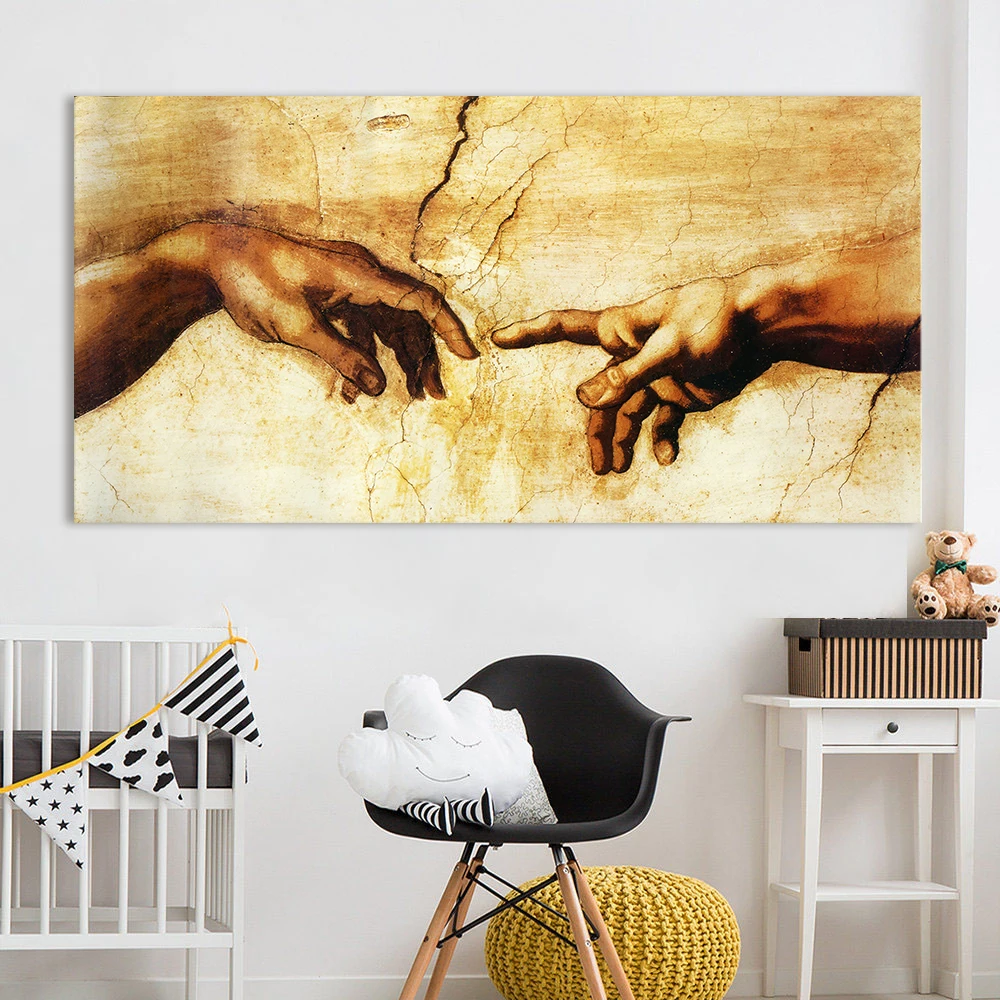 

HDARTISAN Classic Painting Decorative Canvas Art Michelangelo Creation Of Adam Home Decor Wall Pictures For Living Room No Frame