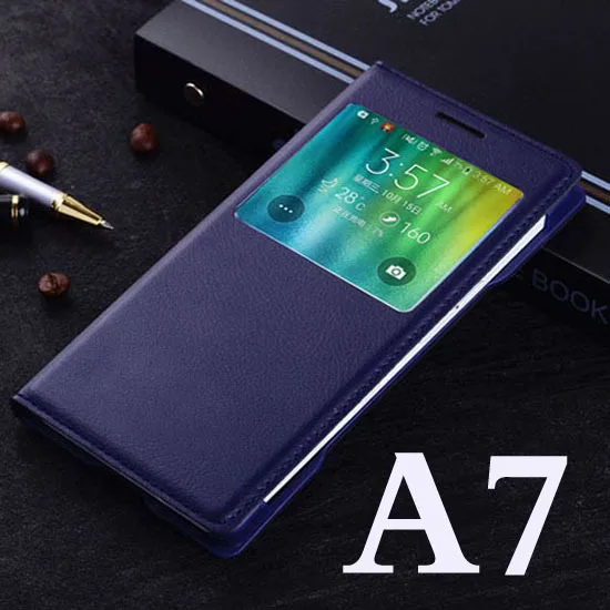 A7 Dark Blue YKSPACE, 6 цветов, умный вид, авто режим сна, пробуждение, откидная крышка из искусственной кожи чехол для samsung Galaxy A5 A7 A500 A700 - Цвет: A7 Dark Blue