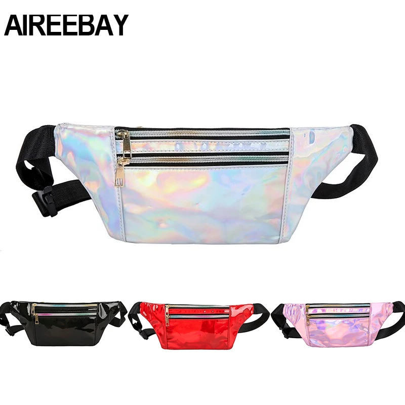 Поясная Сумка AIREEBAY Женская мини-сумка серебристая поясная сумка голографические