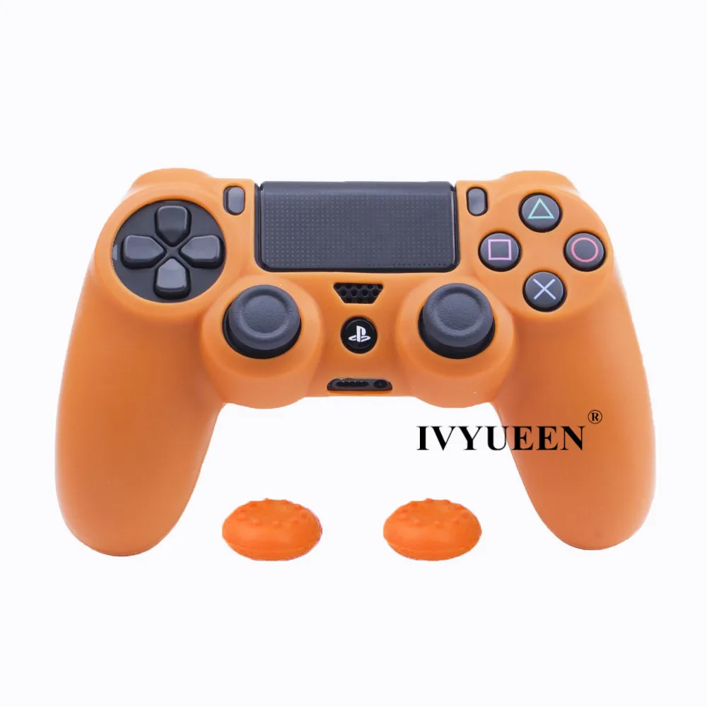 Мягкий силиконовый резиновый чехол IVYUEEN для sony playstation Dualshock 4 PS4 DS4 Pro, тонкий контроллер, кожный чехол+ 2 ручки для большого пальца