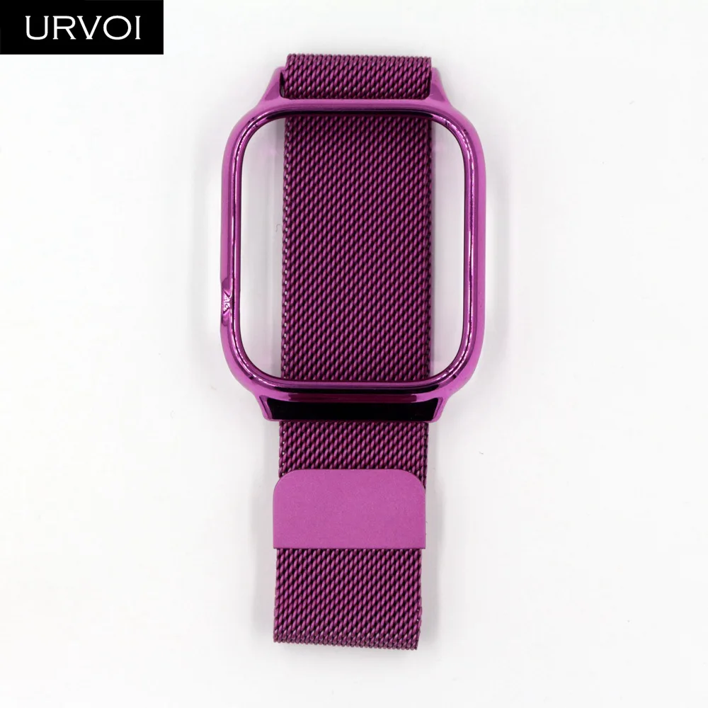 Purple URVOI Миланская петля для Apple Watch, ремешок серии 4+ чехол из поликарбоната, ремешок с крышкой для iwatch, магнитная пряжка, 40, 44 мм - Цвет ремешка: Purple