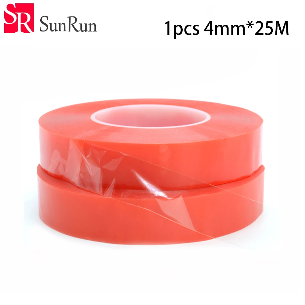 

High quality 4mm * 25M PET double - sided tape red film strong seamless adhesive high transparent ultra - thin mobile phone tape