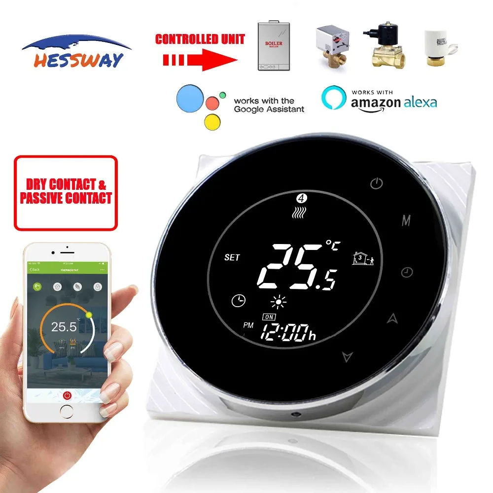 

HESSWAY Wall Mounted Gas Boiler Wireless Thermostat WIFI TUYA APP for Weekly Programmable Works with Alexa Google home
