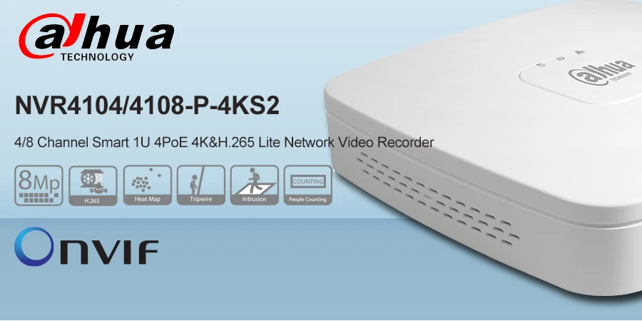 Dahua NVR DVR сетевой видеорегистратор 4K 4 PoE порт NVR4104-P-4KS2 4Ch NVR4108-P-4KS2 8CH Smart Mini 1U до 8MP IP камера