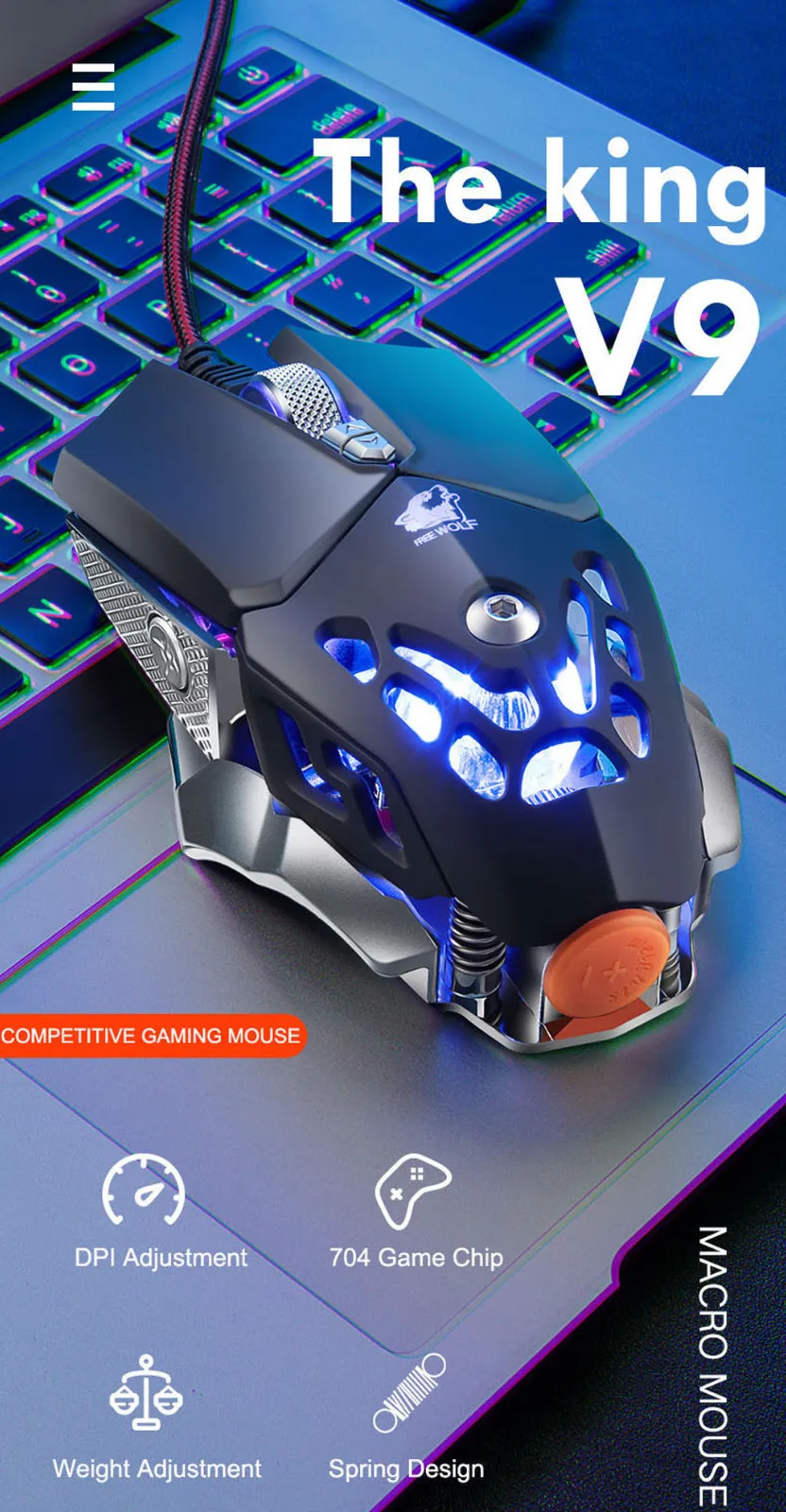 VOBERRY подходит для V9 2400 точек/дюйм Профессиональный 6 с двумя кнопками макро программирования светодиодный кабель для мыши механические подсветка игровой коврик для мыши