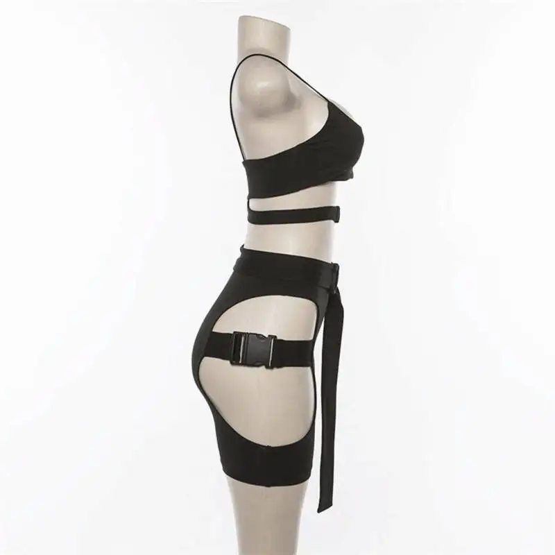 Женский клетчатый короткий топ без косточек однотонные штаны в спортивном стиле