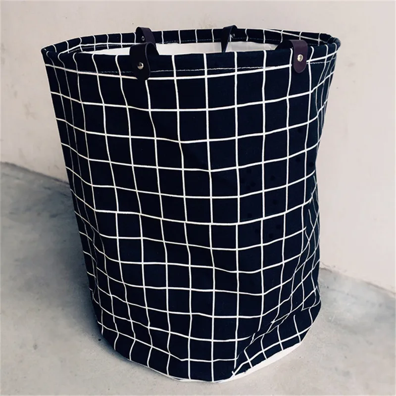 Black Grid Большая вместительная Сетчатая Сумка с кроликом детская игрушка одежда холст корзина для белья с ПУ ручками Сумка для хранения Органайзер для комнаты сумка - Цвет: Black Grid