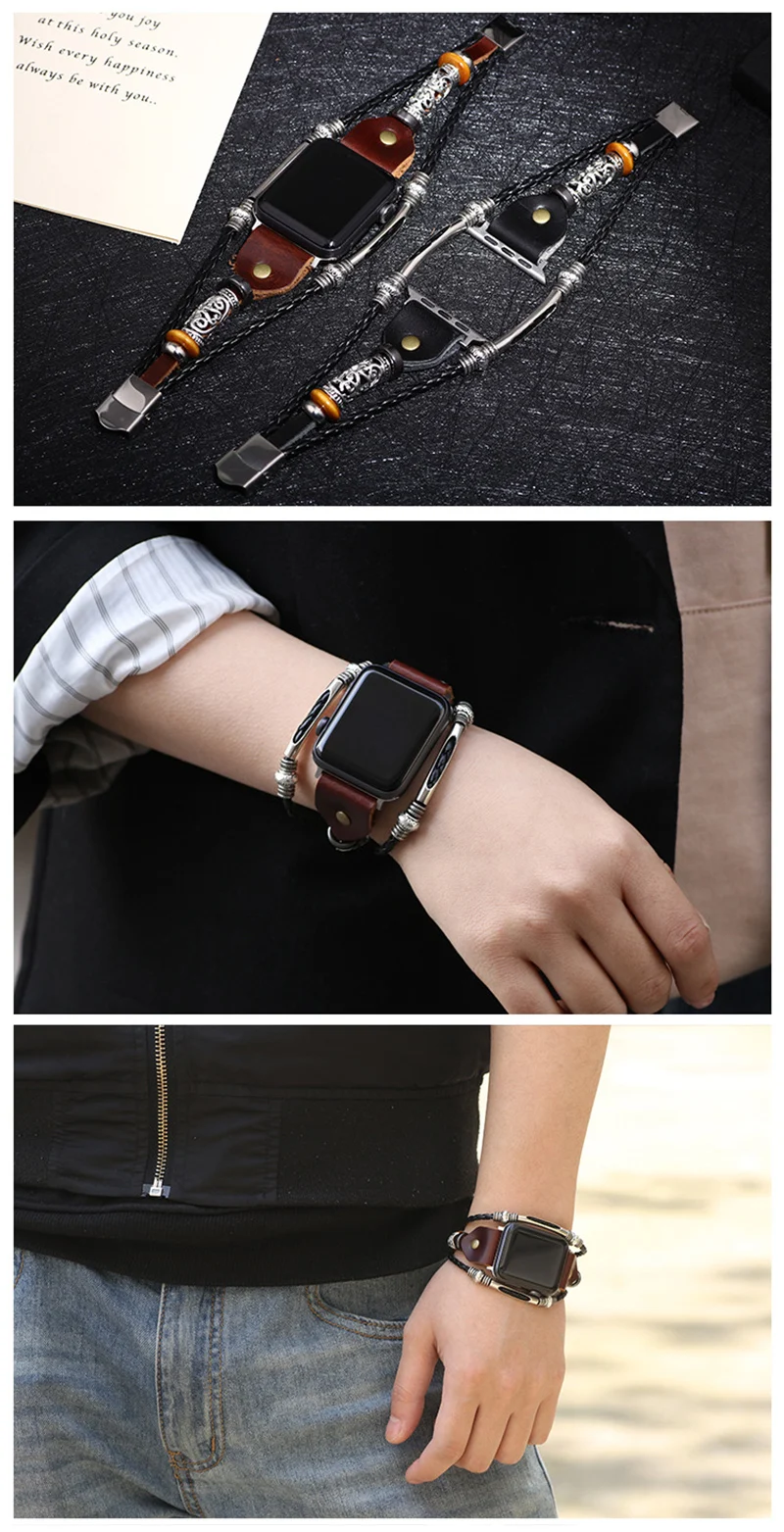 Ручной работы ретро браслет для Apple Watch Band 38 мм 40 мм Натуральная кожа для Apple iWatch ремешок 42 мм 44 мм Серия 1 2 3 4