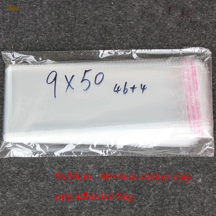 200x Размер: 9x50 см (46 + 4 см) прозрачные самоклеющиеся Упаковочные пакеты OPP для зонта