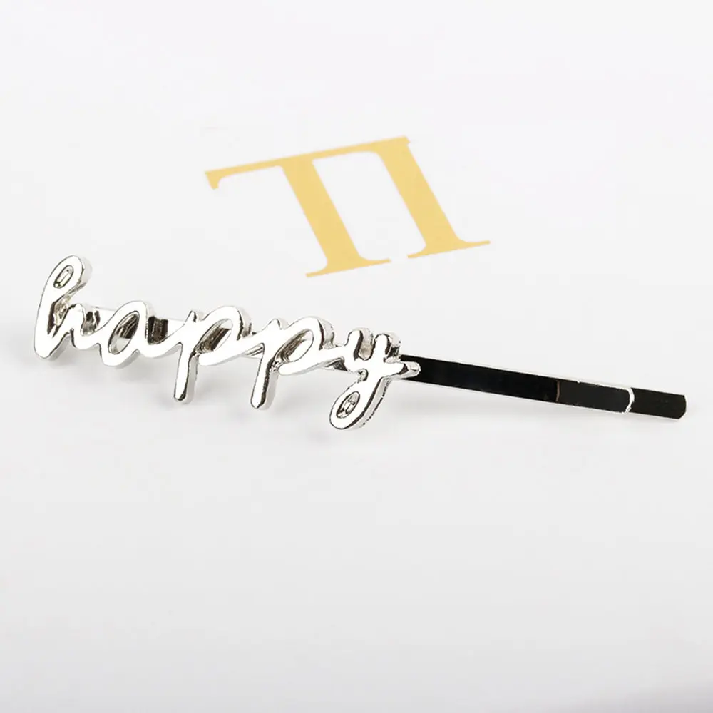 Sliver Happy 4 слова "Smile Happy Merci Love" Золотые Серебряные заколки для волос заколки с буквенным принтом для женщин и девушек аксессуары для волос - Цвет: Sliver Happy
