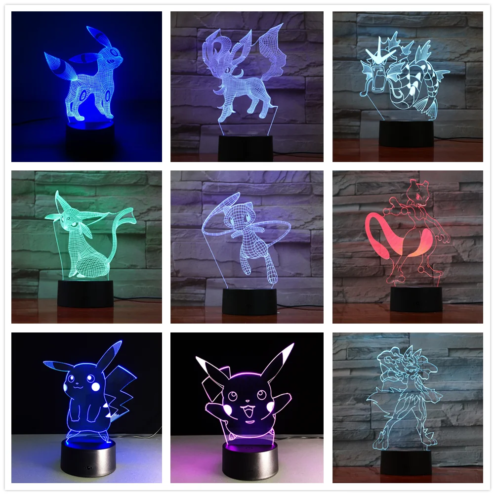 Pokemon Umbreon 7 цветов лампа 3d визуальные Светодиодные ночные светильники для детей