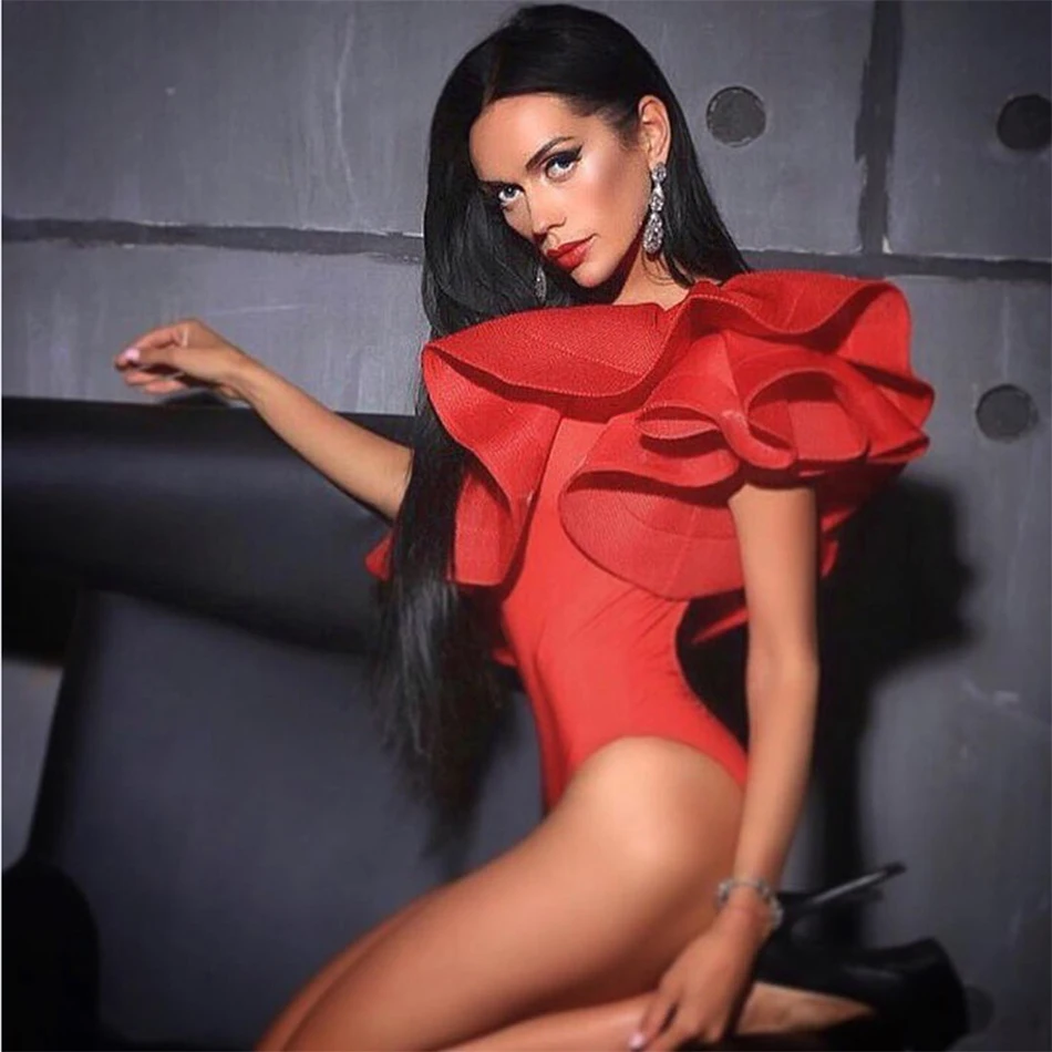 2018 Newest Summer Jumpsuit Women Asymmetrical Ruffles One-Shoulder Celebrity Party Sexy Runway Beach Bodysuit Swinsuit | Женская одежда