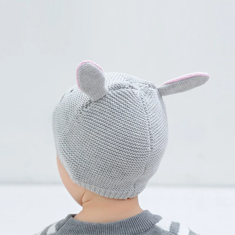 Детская вязаная шапочка с милым кроликом для мальчиков девочек рисунком из
