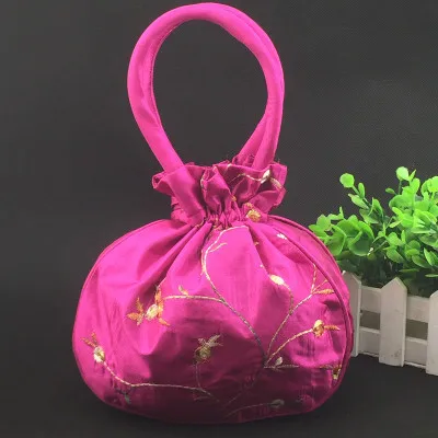 fuchsia Вышитые фрукты, большие подарочные мешки с ручками, Кошелек на запястье, атласная ткань, сумка на шнурке, Женский кошелек, универсальный чехол для телефона, 35 шт/л - Цвет: fuchsia