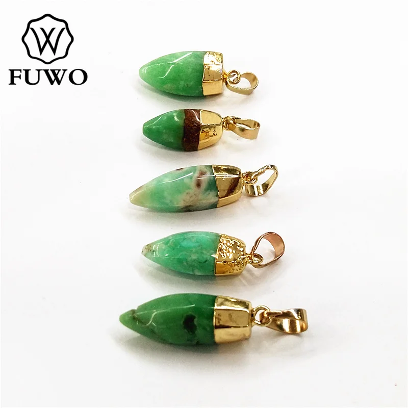 FUWO Chrysoprase Point Pendant With 24K Gold Electroplate Tiny Crystal Quartz Charm For Jewelry Making PD093 | Украшения и
