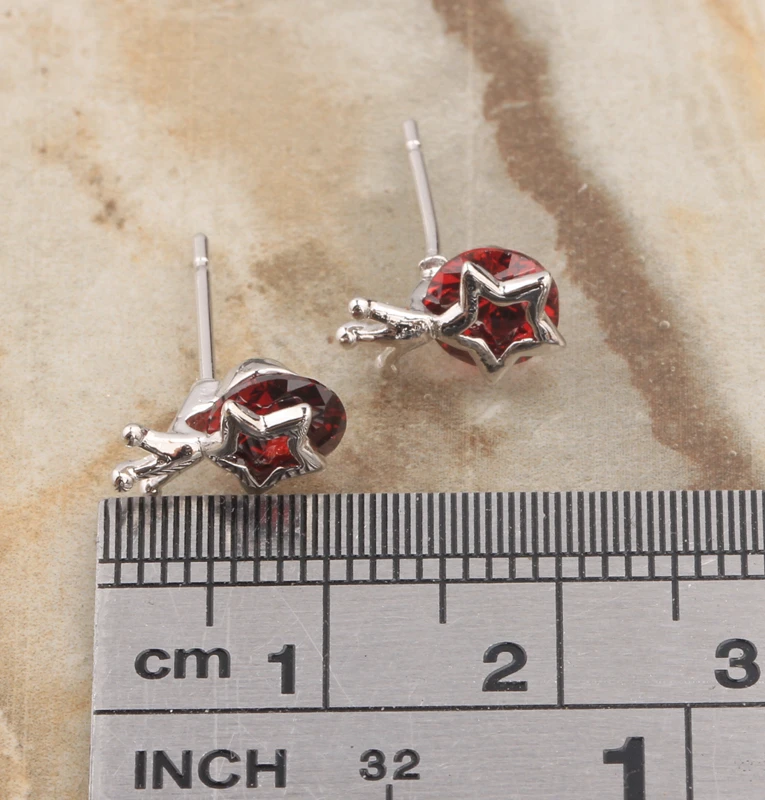 Little Stunning Star Circle Red Claret Garnet Silver Plated Argent Studs Earring Woman's Trendy Jewelry S5678 | Украшения и