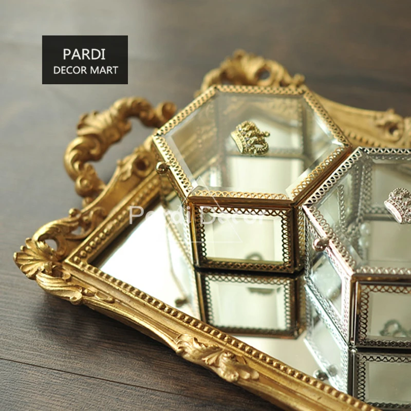 Стеклянная золотая шкатулка для ювелирных украшений с короной 1 шт/лот|lot lot|lot boxlot