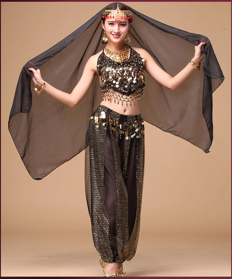 Индийское танцевальное платье (маленькие перцевые топы + блестящие брюки