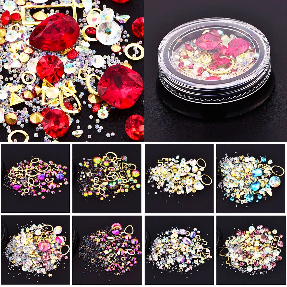 

3D Nail Crystal Rhinestones Nail Art Decorations Mixed Colorful Acrylic Alloy Metal Frame Diy Art Nails Decor