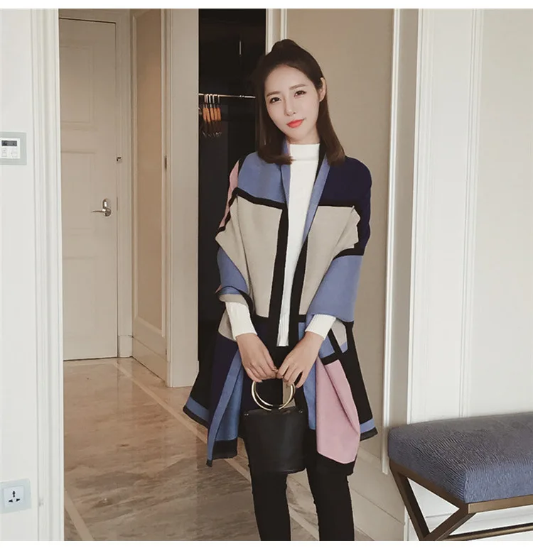 Chanycore Colorblock bow Fashion Winter scarf cashmere pashmina women scarfs Colorblock double-sided warm thick shawl for ladies