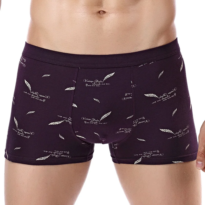 4 шт./лот Мужское нижнее белье боксеры с принтом листьев cottonComfortable трусы