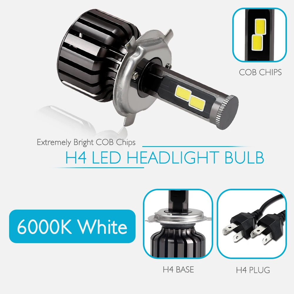 2 шт. COB H4 светодиодный лампы для передних фар H7 12V светодиодные полосы освещения