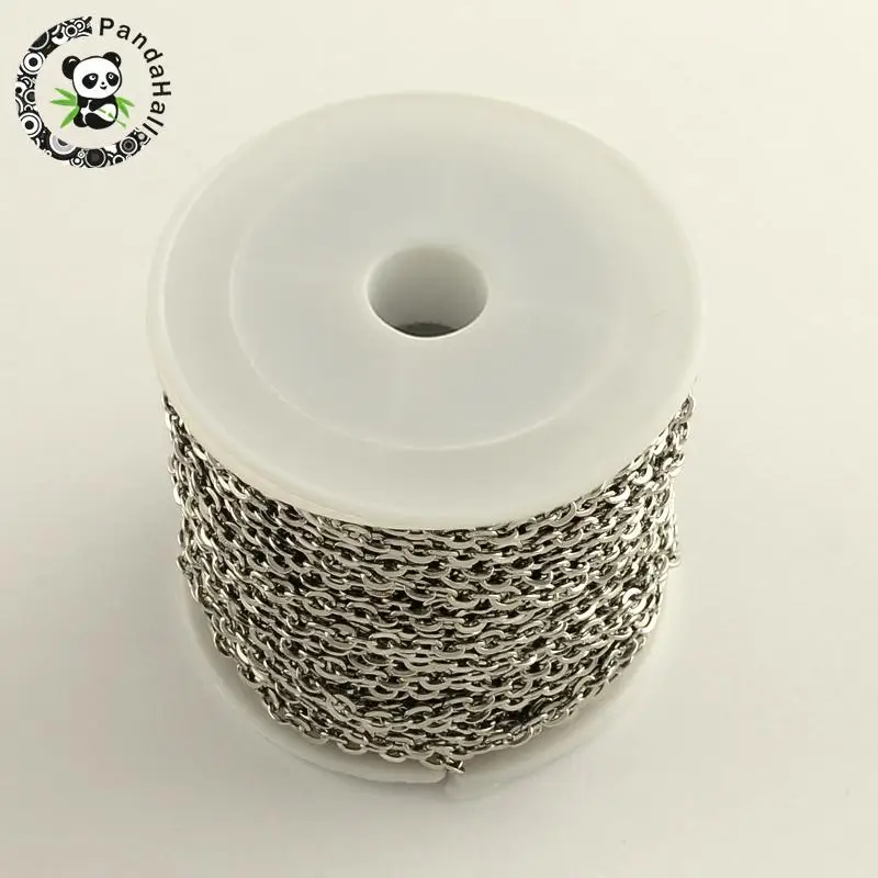 

304 Stainless Steel Cross Chains, Unwelded, Stainless Steel Color, 3x2x0.5mm; about 10m/roll