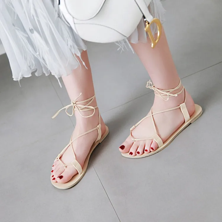 Сандалии женские на плоской подошве Босоножки с открытым носком и перекрестными