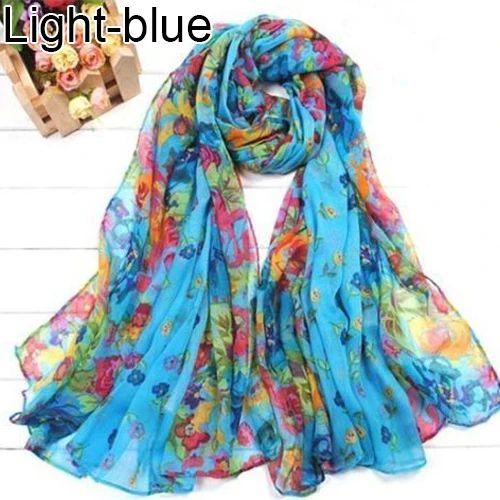 Light blue Модный женский мягкий длинный шарф с цветочным принтом, шаль, рождественский подарок - Цвет: Light blue