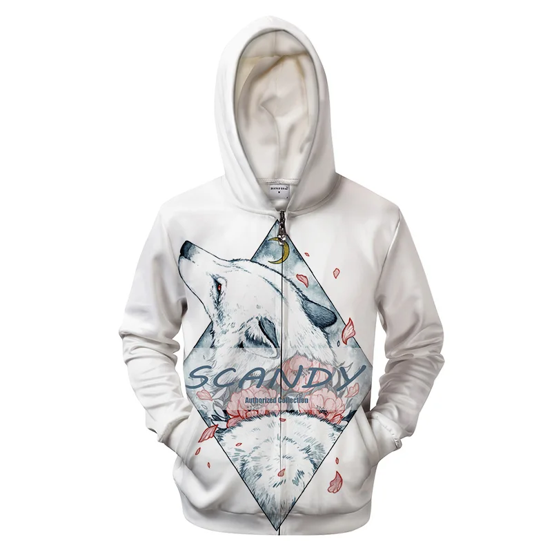 Scandy By ScandyGirl Art Men Zipper Hoody 3D Print Wolf Sweatshirts Jacket Harajuku Brand Hoodies Pullover Drop ship 2018 | Мужская