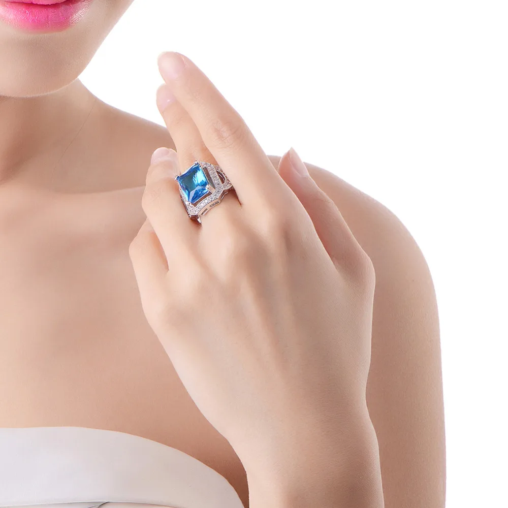 

Wedding Ring Blue Zircon White CZ Silver Color Fashion Jewelry Womens Rings Size 6 7 8 R2075