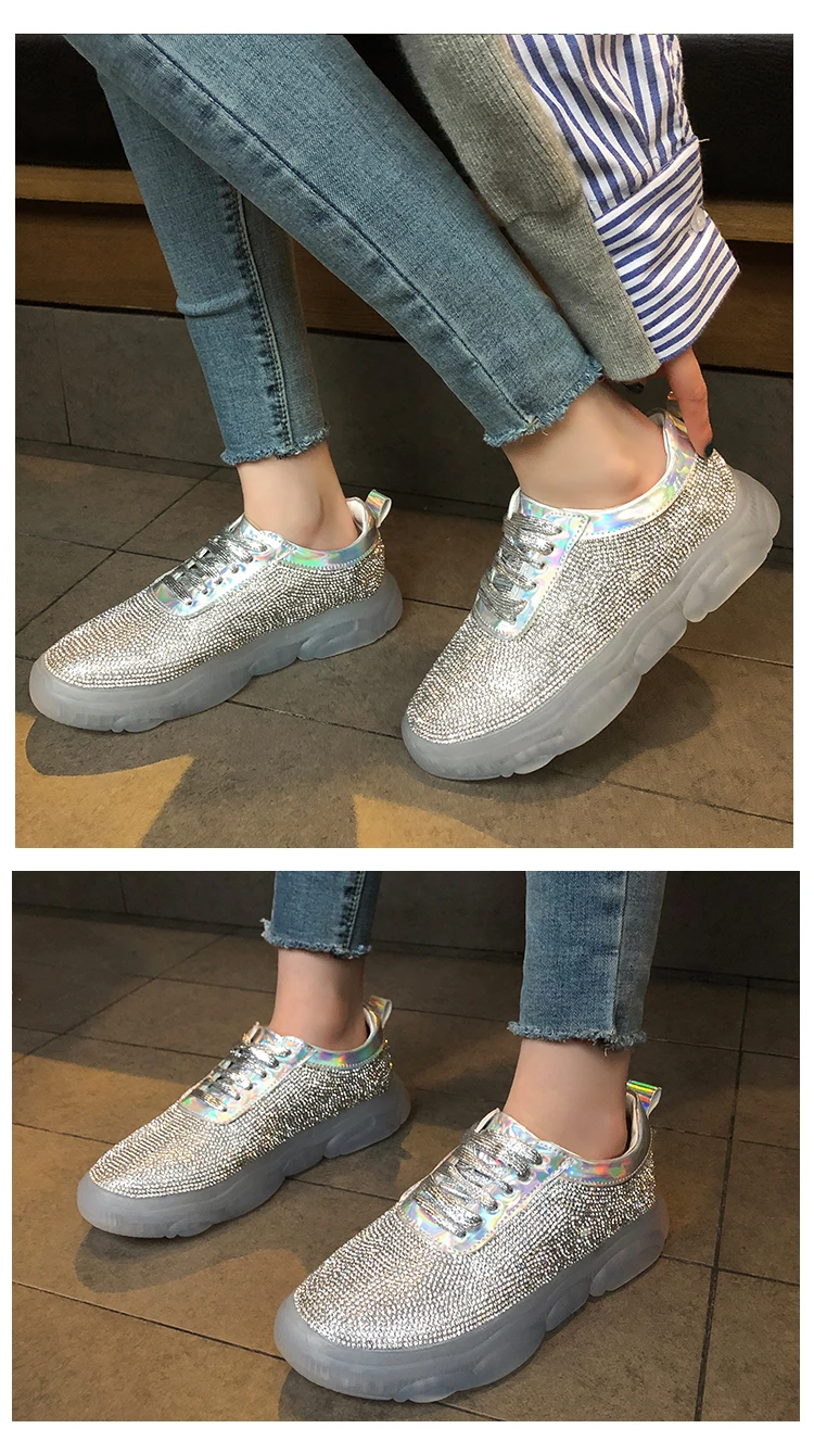 Брендовые весенние трендовые женские прозрачные кроссовки Harajuku женская прозрачная обувь на платформе повседневная обувь с лазером блестящая беговая Обувь