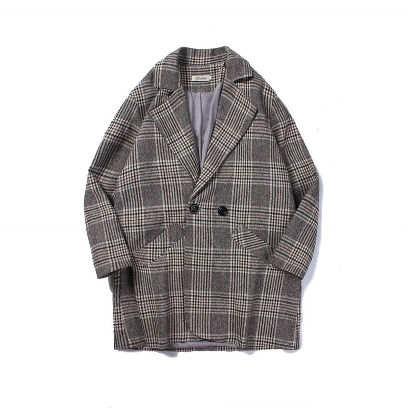 2018 Spring And Autumn Men's New Plaid In The Long Woolen Coat Fashion Youth Casual Loose Trend Personality Temperament Wild | Мужская