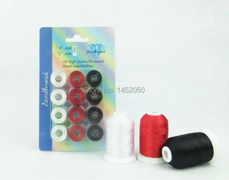 3 цвета 12 шт. пластиковых катушек типа A Вышивальная нить + полиэфирная катушки 1000